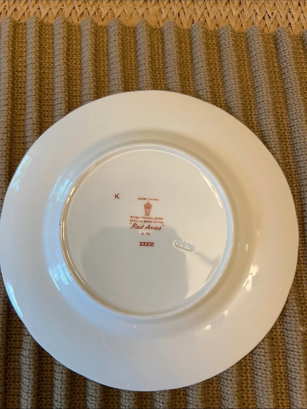Royal Crown Derby English Bone China Red Aves. Set of 6.